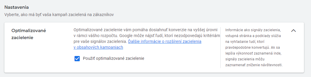 Google Ads nastavenia obsahovej kampane